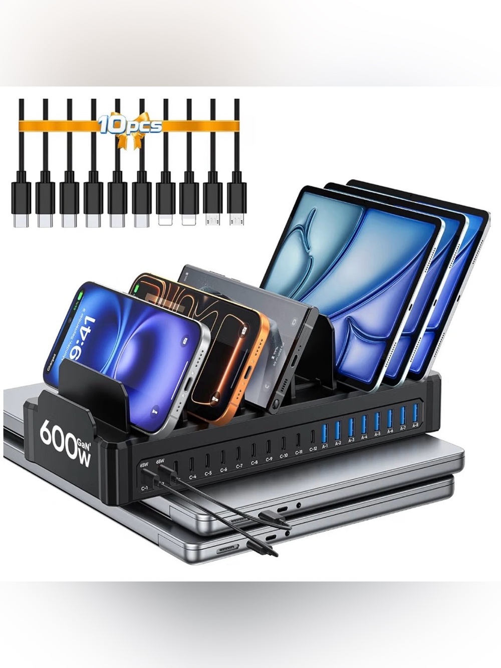 20-Port 600W Charging Station for Multiple Devices